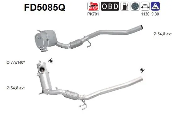 Filtre à particules / à suie, échappement AS FD5085Q