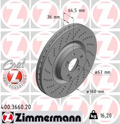 Disque de frein ZIMMERMANN 400.3660.20