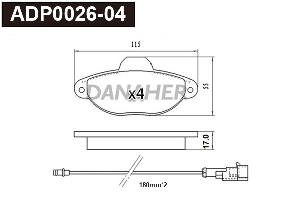 Kit de plaquettes de frein, frein à disque DANAHER ADP0026-04
