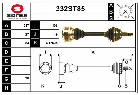 Arbre de transmission STARTCAR 332ST85