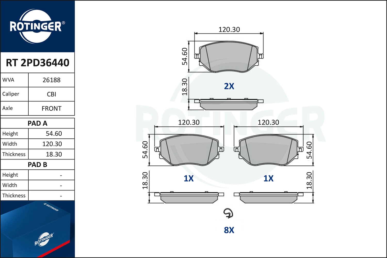 Kit de plaquettes de frein, frein à disque ROTINGER RT 2PD36440