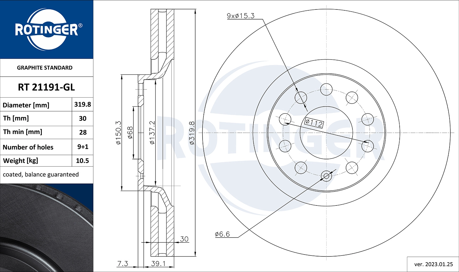 Disque de frein ROTINGER RT 21191-GL