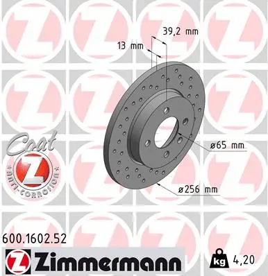 Disque de frein ZIMMERMANN 600.1602.52
