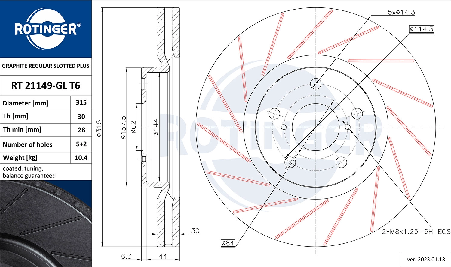 Disque de frein ROTINGER RT 21149-GL T6