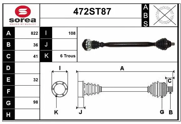 Arbre de transmission STARTCAR 472ST87