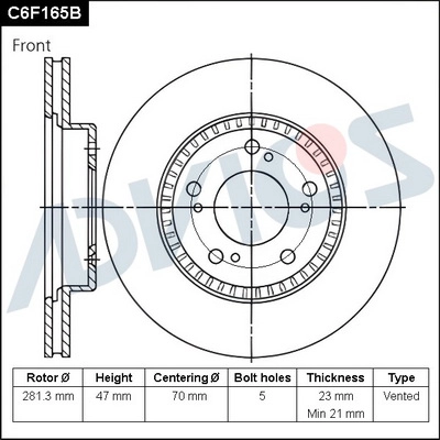 Disque de frein ADVICS C6F165B