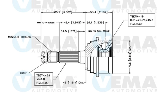 Jeu de joints, arbre de transmission VEMA 18493