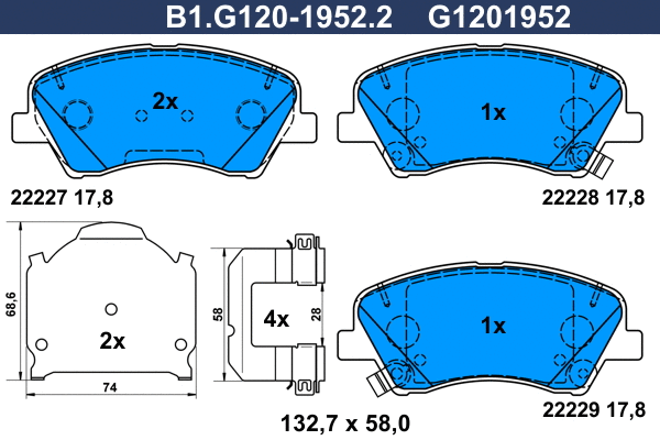Kit de plaquettes de frein, frein à disque GALFER B1.G120-1952.2