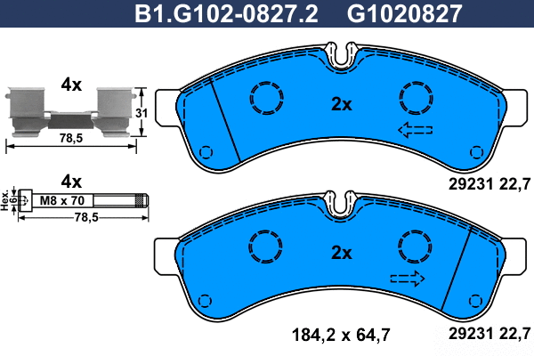Kit de plaquettes de frein, frein à disque GALFER B1.G102-0827.2
