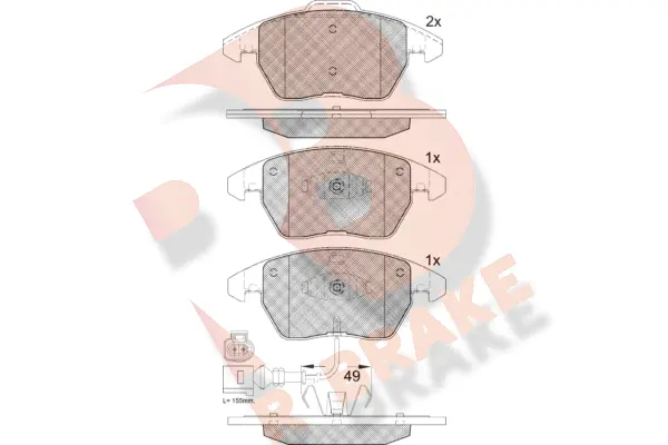 Kit de plaquettes de frein, frein à disque R BRAKE RB1567-208