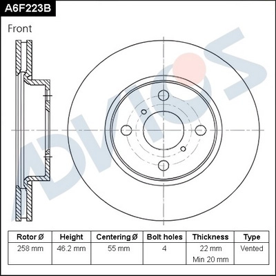 Disque de frein ADVICS A6F223B