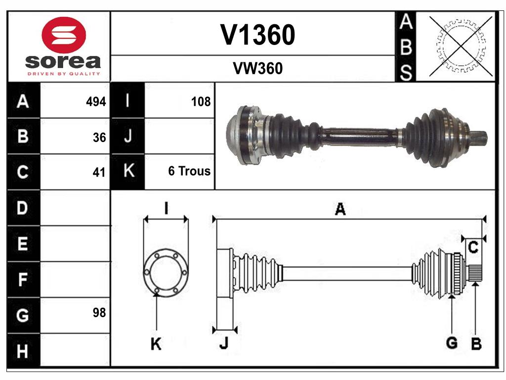 Arbre de transmission SNRA V1360