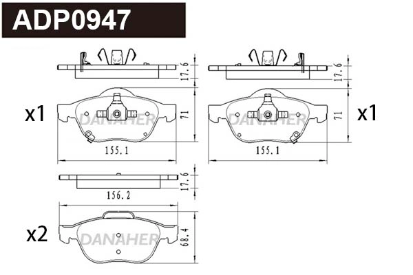Kit de plaquettes de frein, frein à disque DANAHER ADP0947