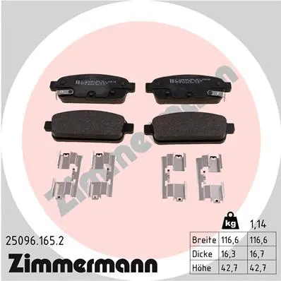 Kit de plaquettes de frein, frein à disque ZIMMERMANN 25096.165.2
