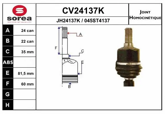 Jeu de joints, arbre de transmission EAI CV24137K