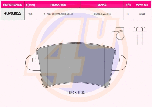 Kit de plaquettes de frein, frein à disque 4u 4UP03855