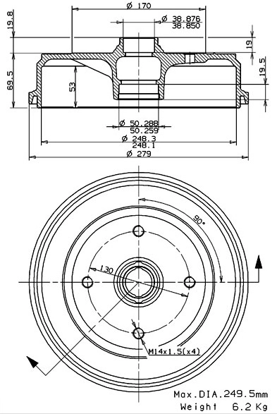 Tambour de frein VILLAR 627.0162