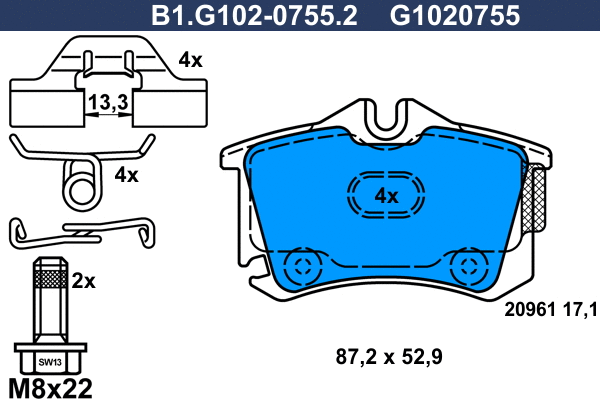 Kit de plaquettes de frein, frein à disque GALFER B1.G102-0755.2