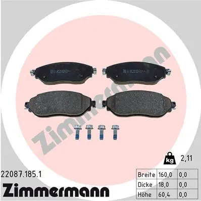 Kit de plaquettes de frein, frein à disque ZIMMERMANN 22087.185.1