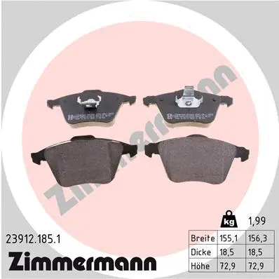 Kit de plaquettes de frein, frein à disque ZIMMERMANN 23912.185.1