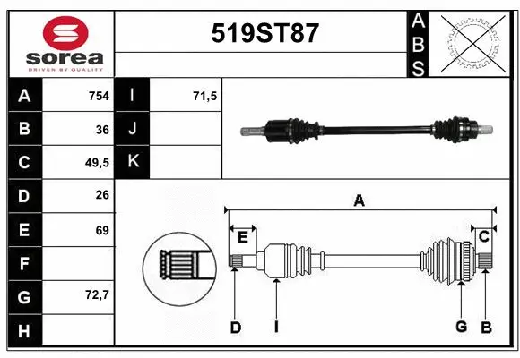 Arbre de transmission STARTCAR 519ST87