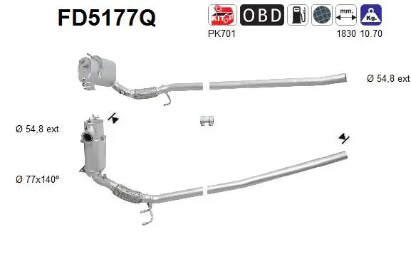 Filtre à particules / à suie, échappement AS FD5177Q