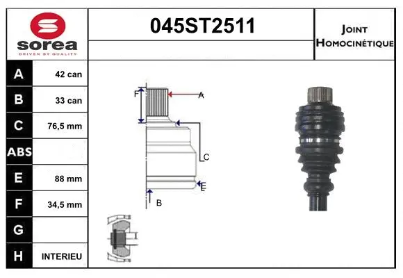 Jeu de joints, arbre de transmission STARTCAR 045ST2511