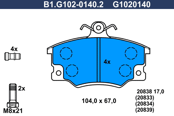Kit de plaquettes de frein, frein à disque GALFER B1.G102-0140.2