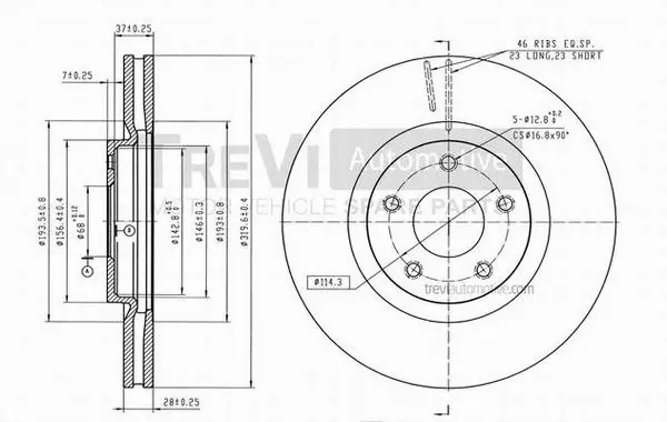 Disque de frein TREVI AUTOMOTIVE BD1253