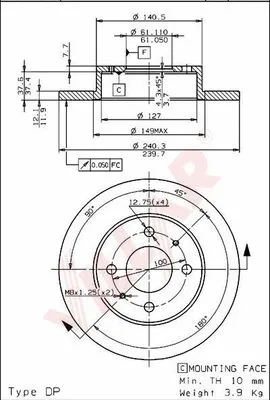 Disque de frein VILLAR 628.1306