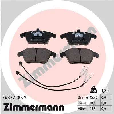 Kit de plaquettes de frein, frein à disque ZIMMERMANN 24332.185.2