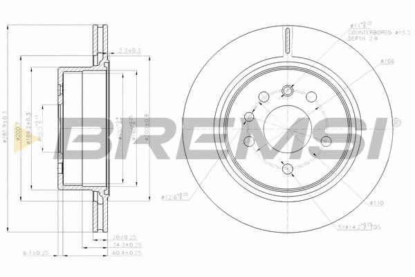 Disque de frein BREMSI CD7366V
