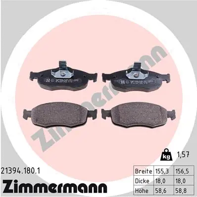 Kit de plaquettes de frein, frein à disque ZIMMERMANN 21394.180.1