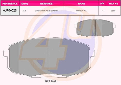 Kit de plaquettes de frein, frein à disque 4u 4UP04028