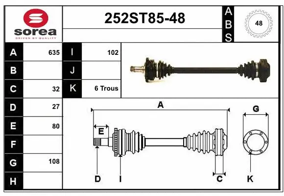 Arbre de transmission STARTCAR 252ST85-48