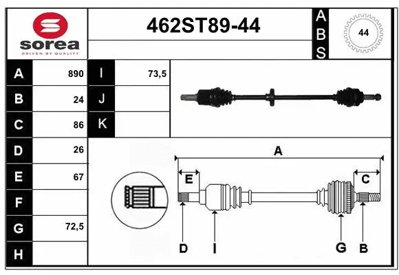 Arbre de transmission STARTCAR 462ST89-44