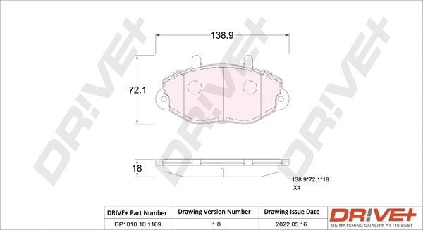 Kit de plaquettes de frein, frein à disque Dr!ve+ DP1010.10.1169