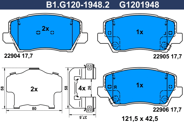Kit de plaquettes de frein, frein à disque GALFER B1.G120-1948.2