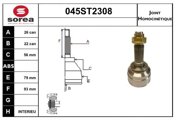 Jeu de joints, arbre de transmission STARTCAR 045ST2308
