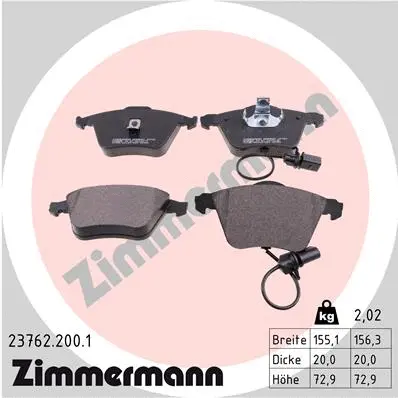 Kit de plaquettes de frein, frein à disque ZIMMERMANN 23762.200.1