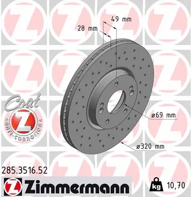 Disque de frein ZIMMERMANN 285.3516.52