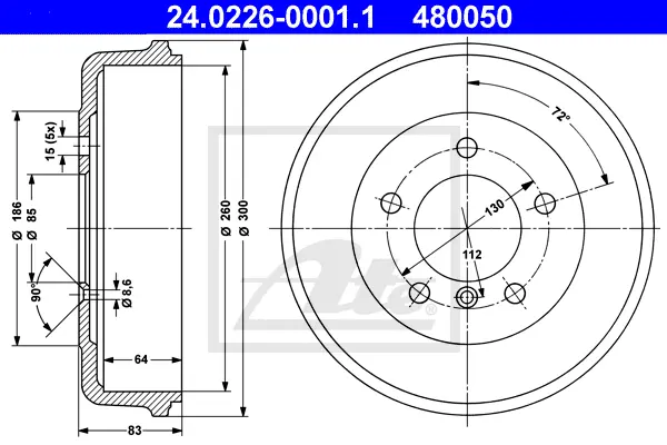 Tambour de frein ATE-APAC 24.0226-0001.1