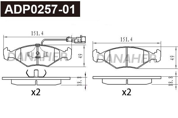 Kit de plaquettes de frein, frein à disque DANAHER ADP0257-01