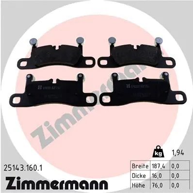 Kit de plaquettes de frein, frein à disque ZIMMERMANN 25143.160.1