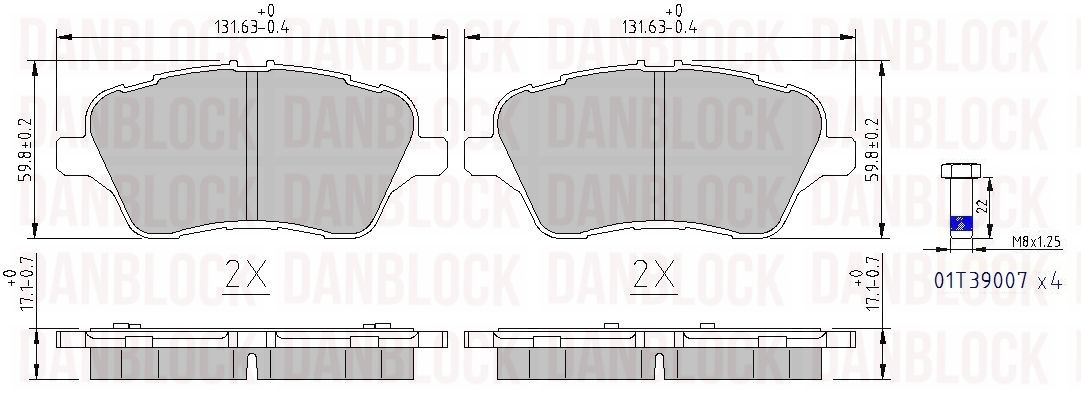 Kit de plaquettes de frein, frein à disque DANBLOCK DB 511114