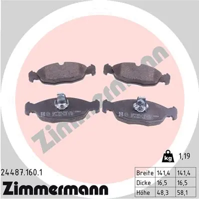 Kit de plaquettes de frein, frein à disque ZIMMERMANN 24487.160.1