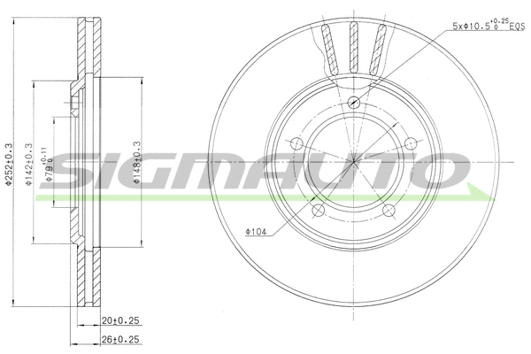 Disque de frein SIGMAUTO DBA147V