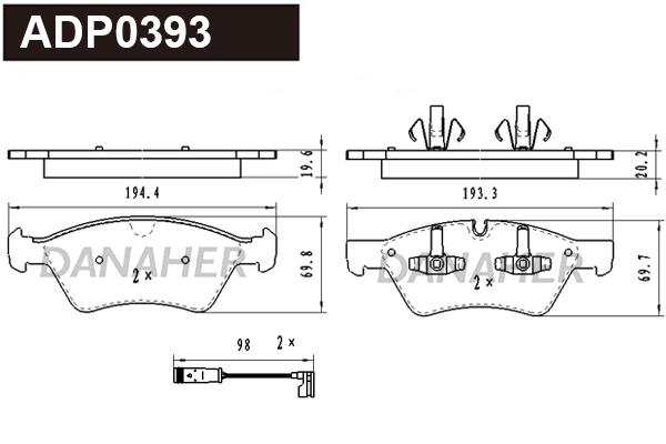 Kit de plaquettes de frein, frein à disque DANAHER ADP0393