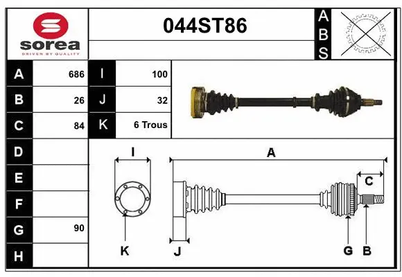 Arbre de transmission STARTCAR 044ST86