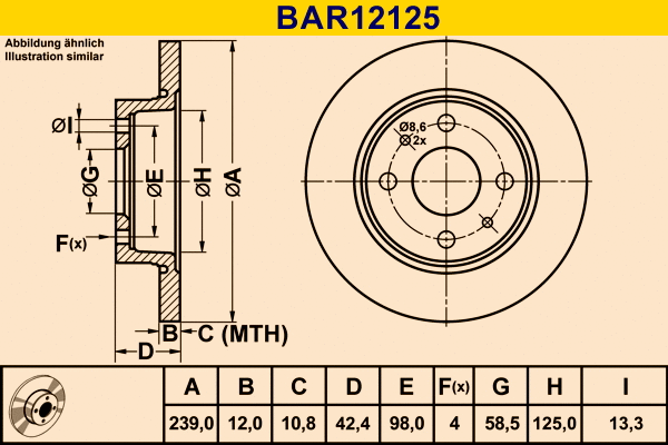 Disque de frein BARUM BAR12125